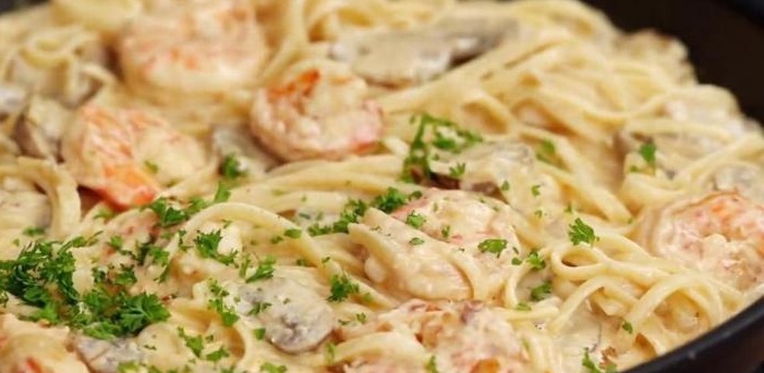 Linguines aux crevettes et champignons