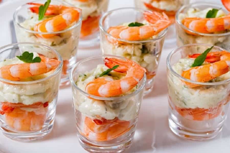 Verrine crevettes saumon et fromage frais.